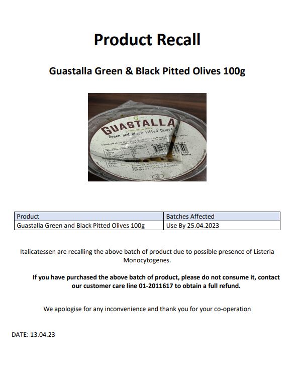 Product Recall Olives