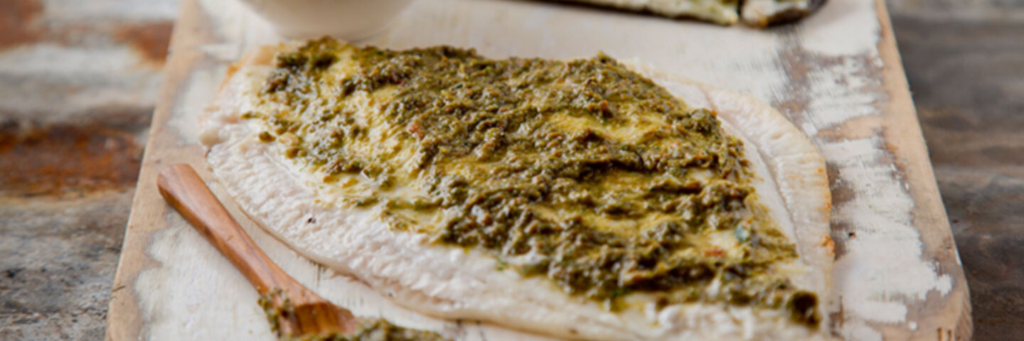 Baked fillets plaice rocket pesto recipe