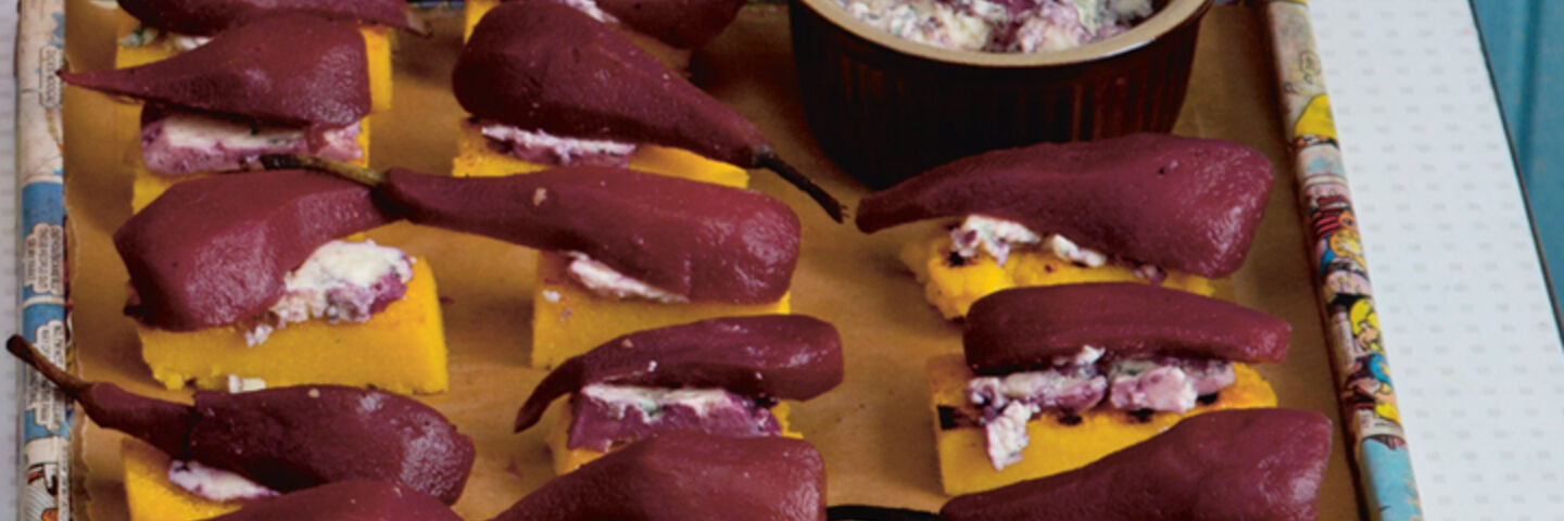 Poached pears polenta crostini recipe2