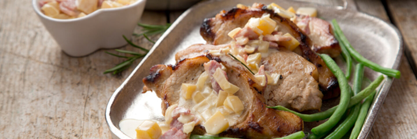 Pork chops bacon mango garlic sauce recipe