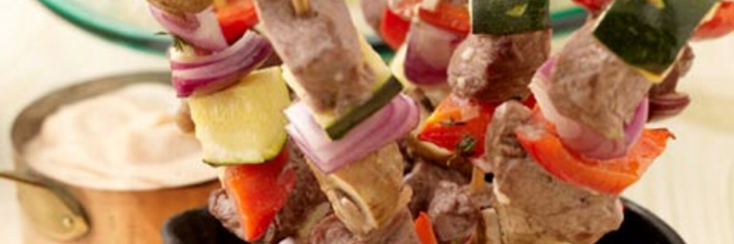 Beef and Vegetable Skewers with Baby Potato Salad