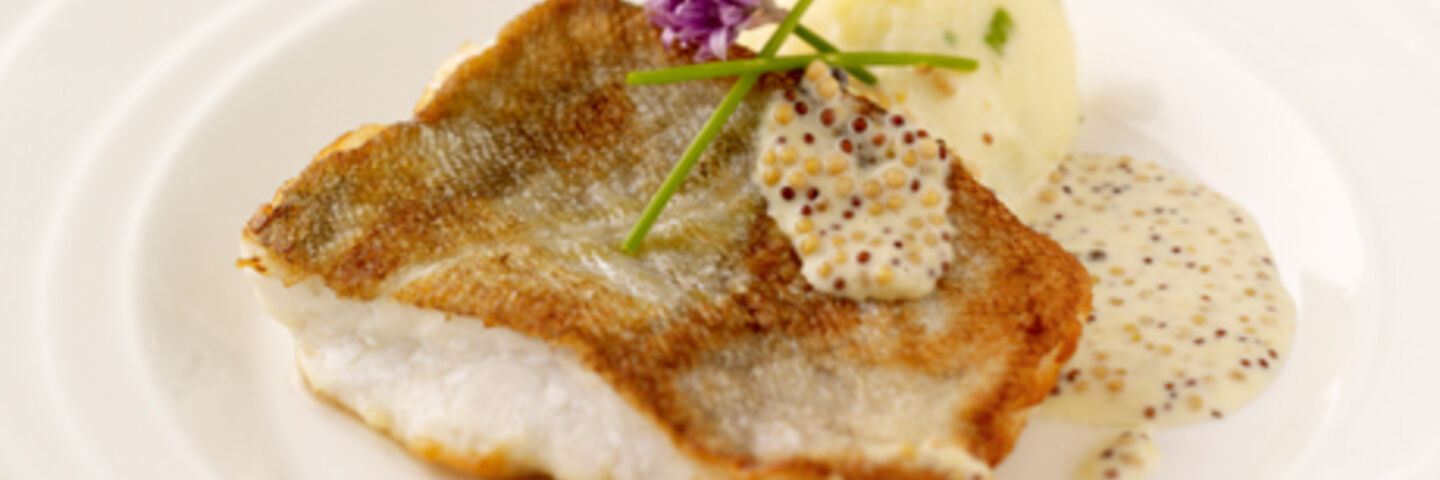 Pan Fried Cod, with Chives Mash and Wholegrain Mustard Sauce