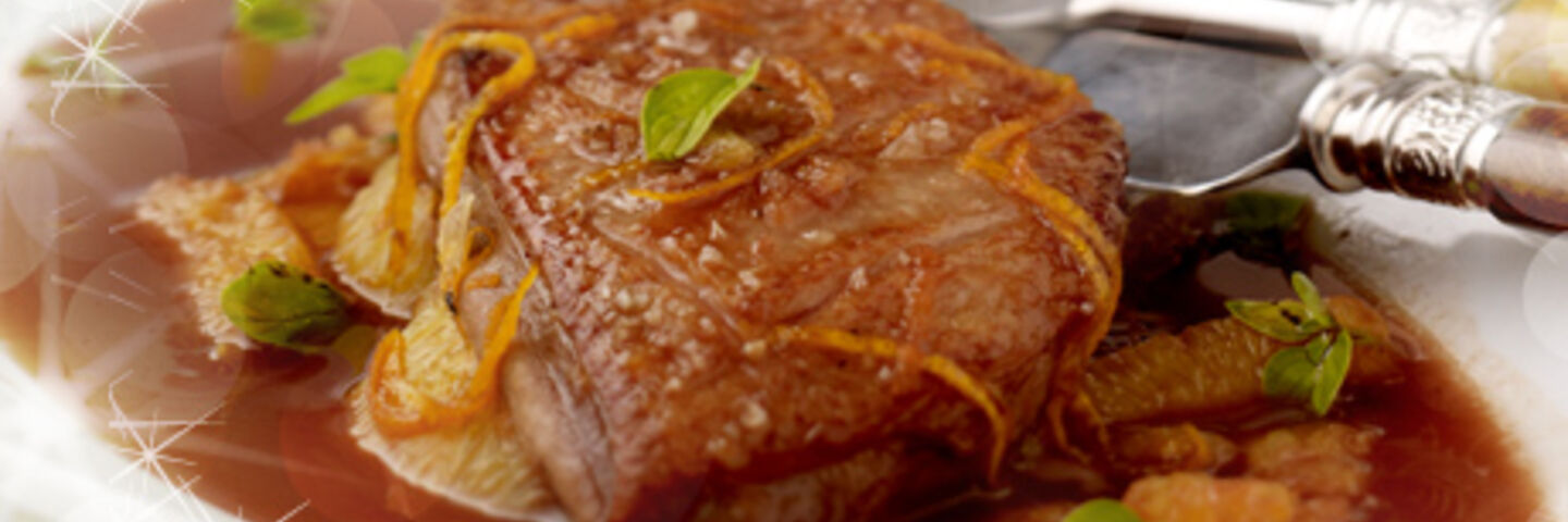 Duck Breast with Red Wine, Honey & Mandarin Sauce