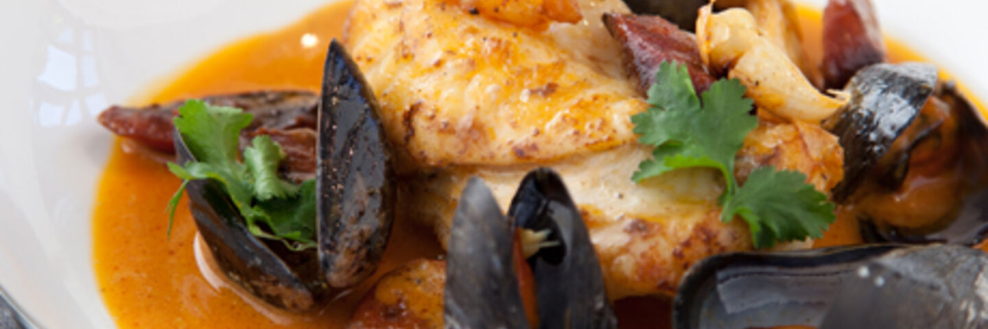 Monkfish with Chorizo and Mussel Broth