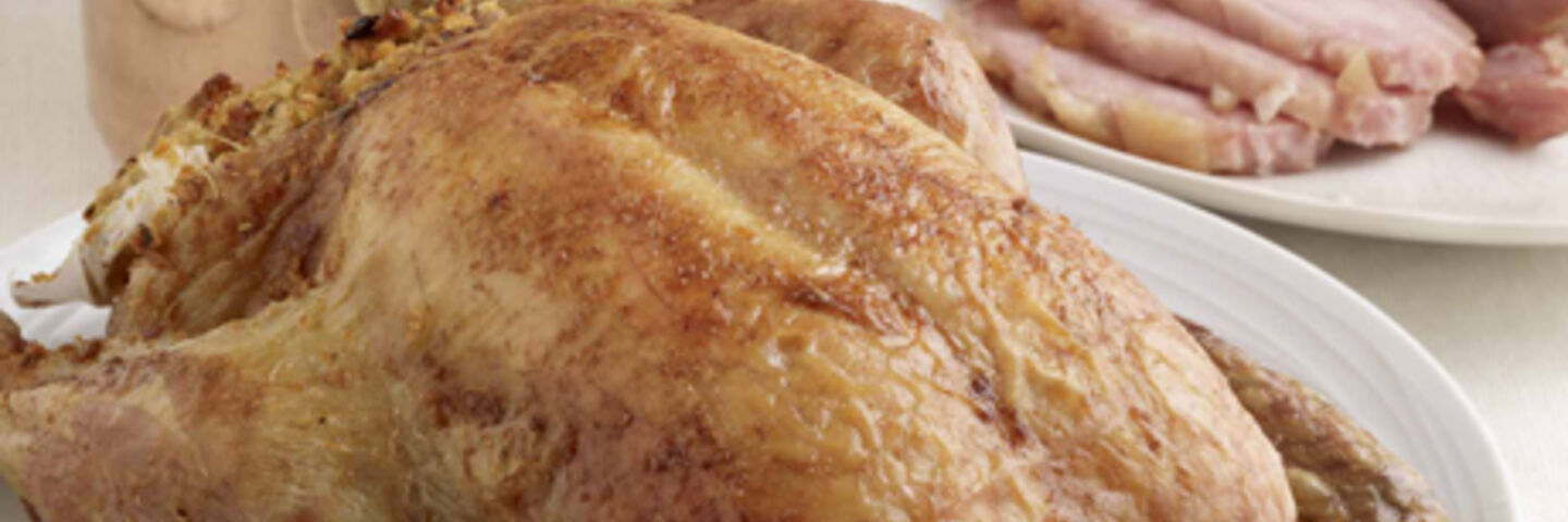 Roast Stuffed Chicken with Roasted Potatoes and Buttered Swede