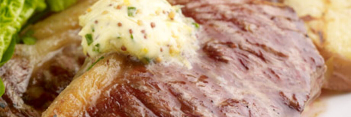 Sirloin Steak with Mustard Butter & Barbecue Potatoes