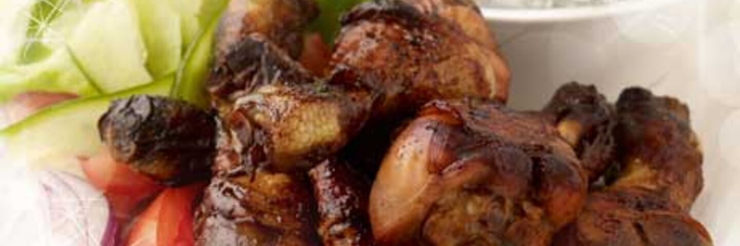 Sweet and Sticky Chicken Drumsticks, Baked Potato and Salad