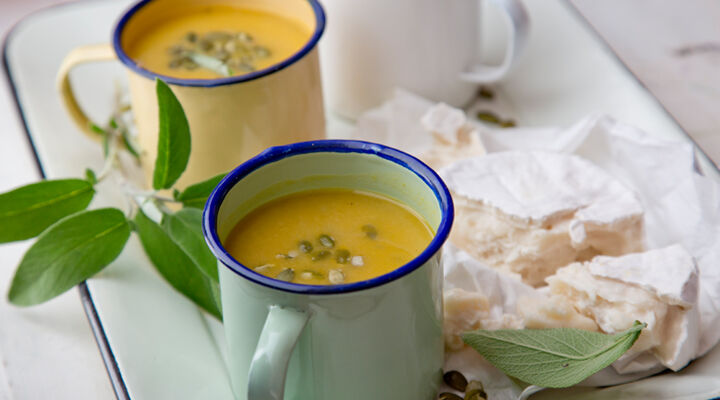 Honey roasted pumpkin sage goat cheese soup recipe