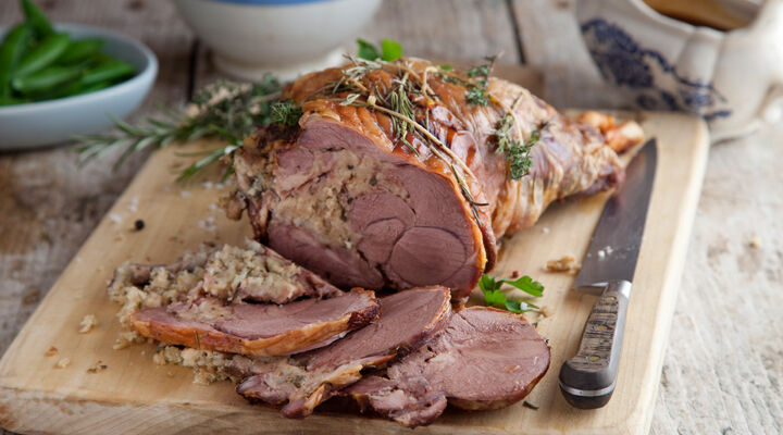 Roast herb stuffed leg of lamb