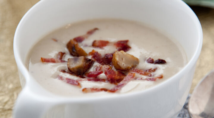 Cream of Chestnut Soup with Crispy Bacon