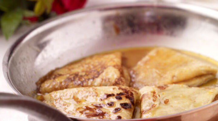 Crêpe Suzette with Strawberries and Ice Cream