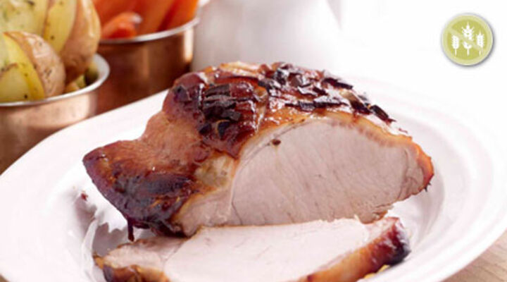 Garlic and Honey Roasted Pork with Honey Glazed Carrots and Potato Wedges