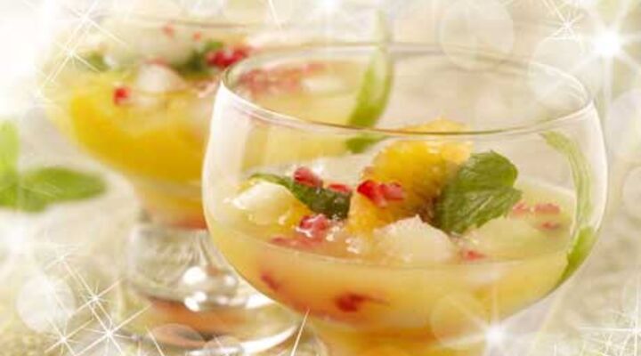 Melon and Orange Cocktail with Pomegranate Seeds