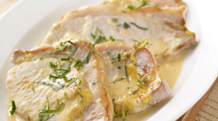 Mustard and Lemon Crusted Pork Chops with Diced Swede and Mash
