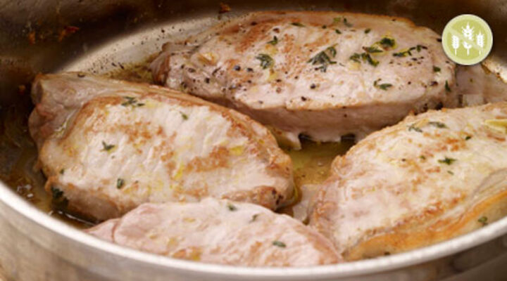 Pan Roasted Pork Chops with Buttered Cabbage and Mustard Mash
