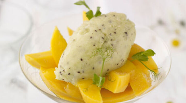 Passionfruit & Mango Salad with Kiwi Sorbet