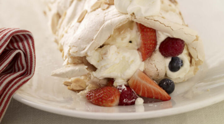 Meringue Roulade with Toasted Almonds