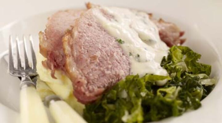 Sugar Crusted Bacon with Parsley Sauce