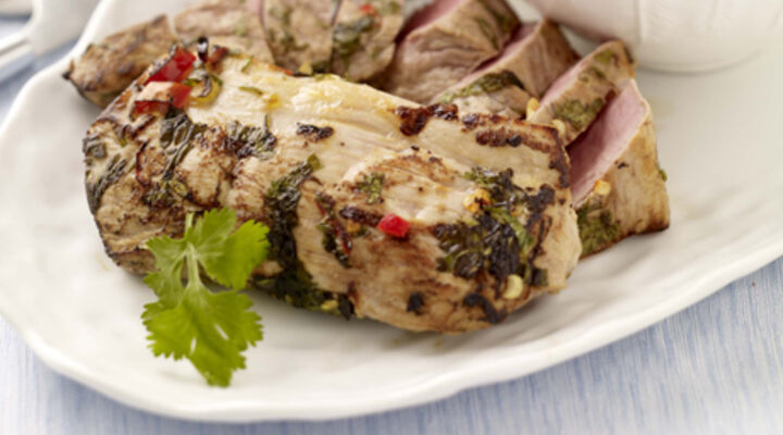 Thai Scented Pork Steak with Carrot and Coriander Puree