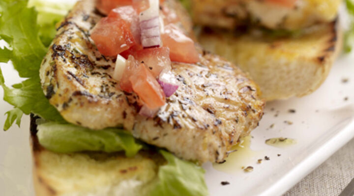 Toasted Baguettes with Lemon and Herb Turkey and Tomato Salsa