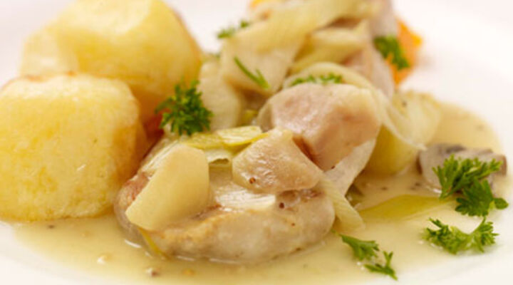 Slow Roasted Pork Chops with Leek and Wholegrain Mustard Sauce