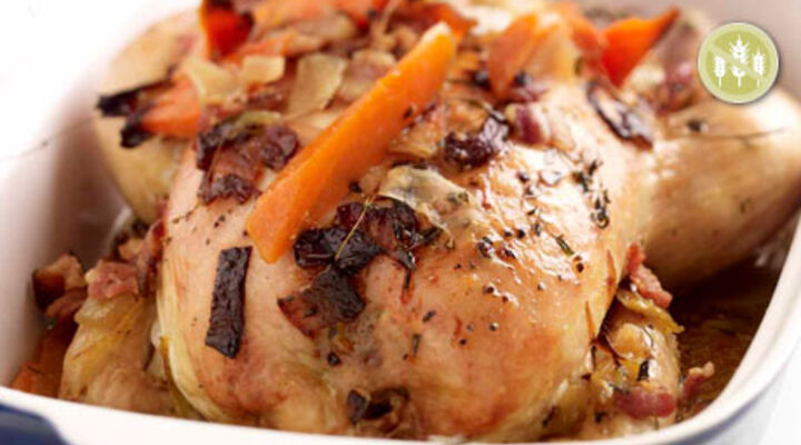 Whole Chicken with Braised Root Vegetables and Mashed Potato