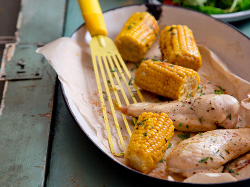 Garlic herb chicken oven roasted corn recipe