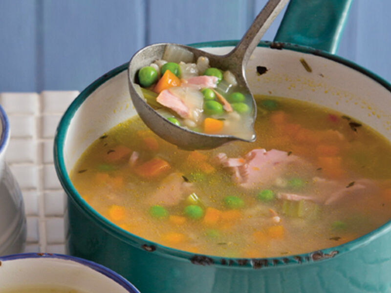 Ham broth pearl barley peas recipe