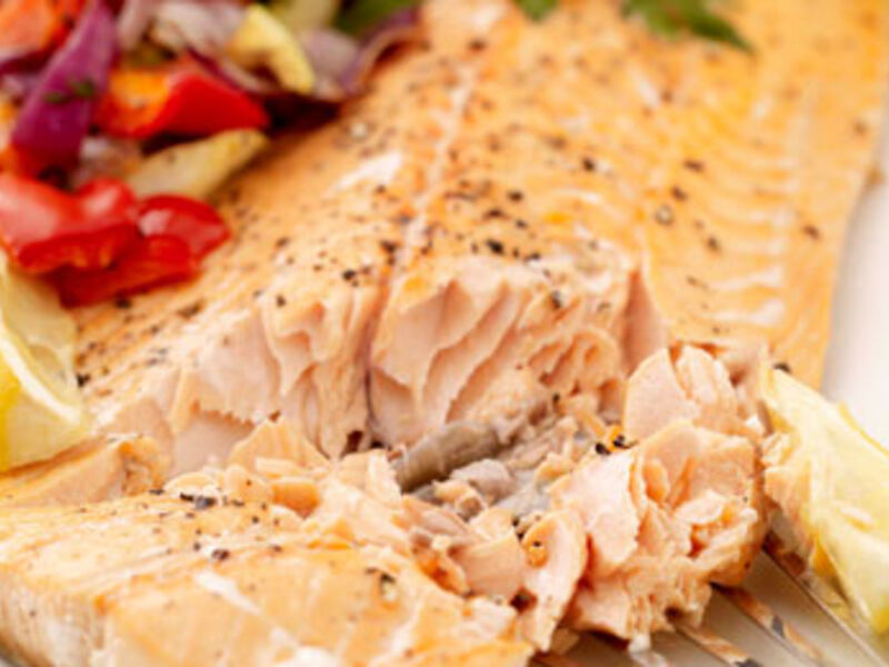 Baked Fillet of Salmon with Mediterranean Veg