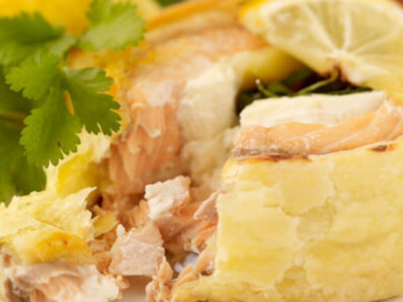 Baked Roulade of Salmon, Spinach and Cream Cheese