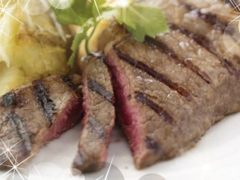 Balsamic Steak with Crushed Baby Potatoes and Roasted Root Vegetables