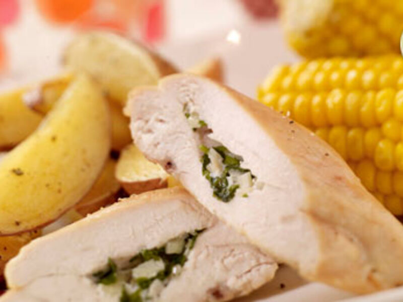 Garlic Chicken Fillets, Black Pepper Potato Wedges, Buttered Corn On the Cob