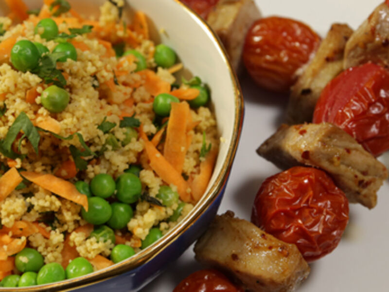 Thursday 12th Feb - Spiced Pork Kebabs with Pea and Herb Cous Cous