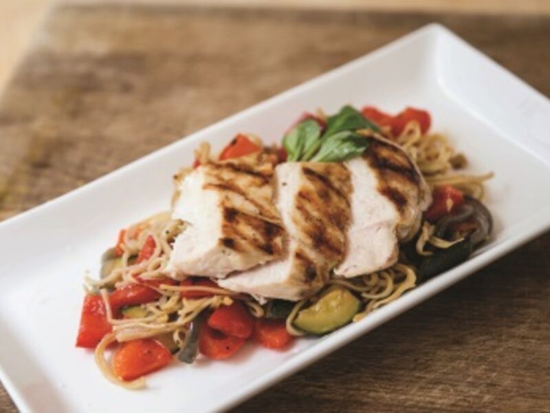 Pan-seared chicken noodle salad