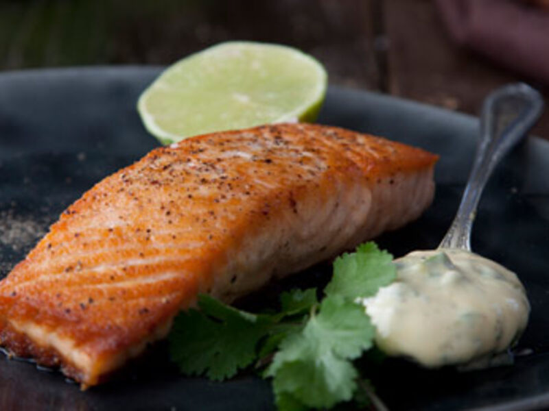 Pan-fried Salmon with Fresh Basil Mayonnaise