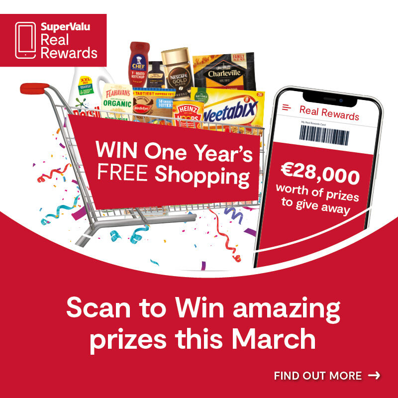 Scan to Win March One Year Free Shopping gift card • €100 SuperValu e-gift card for EVERY Store 